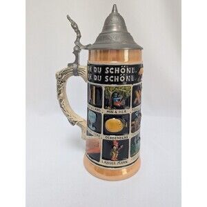 American Bravo Company Germany Stein Oh Du Schone Lidded Oktoberfest Vntg 1956